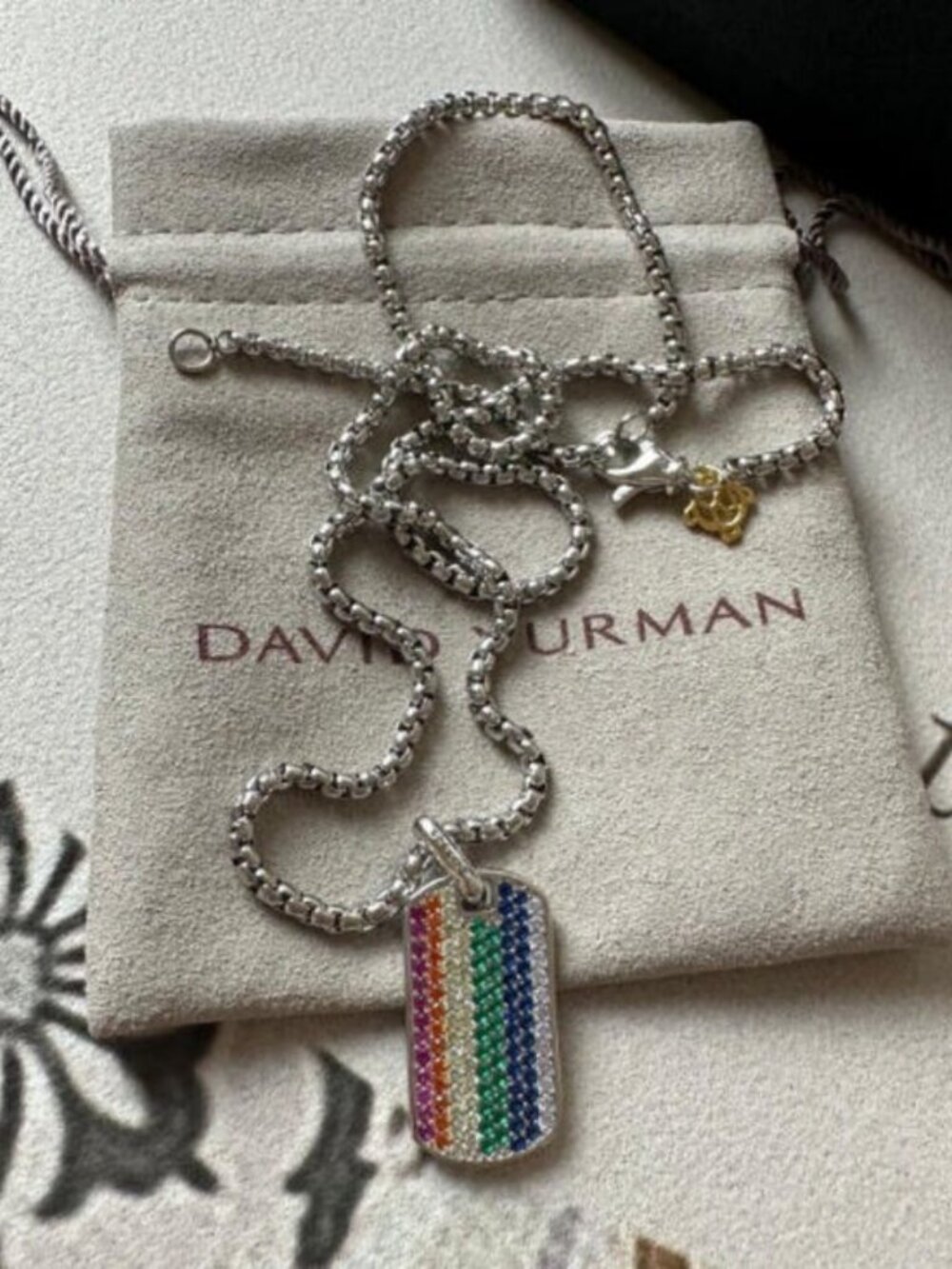 David Yurman 21" Colorful Dog Tag Pendant Necklace with Original Box
